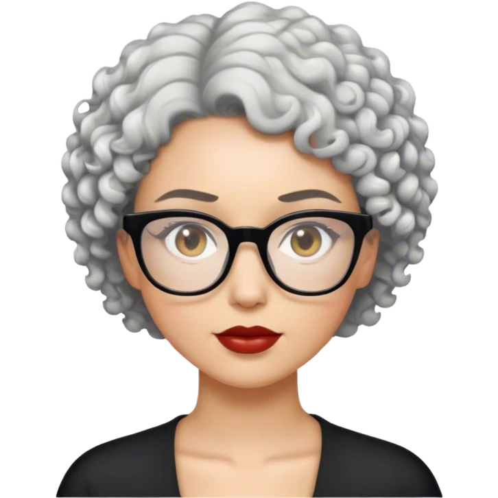 Mulher branca de cabelo curto preto cacheado e óculos branco emoji