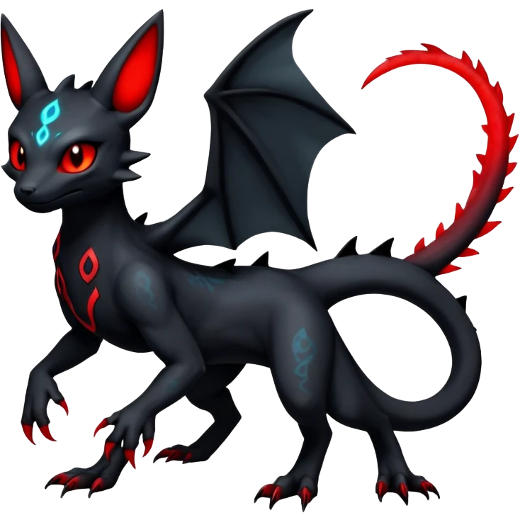 Dark Edgy Glowing Elemental Salandit-Umbreon-Fakémon-hybrid-creature (full body)  emoji