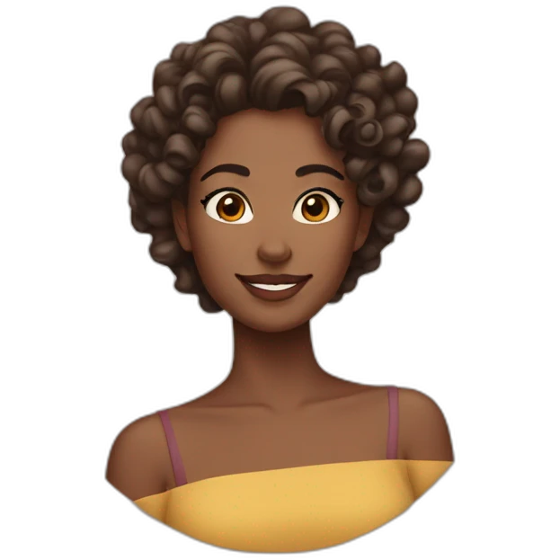 woman with medium brown skin with curly half up half down emoji