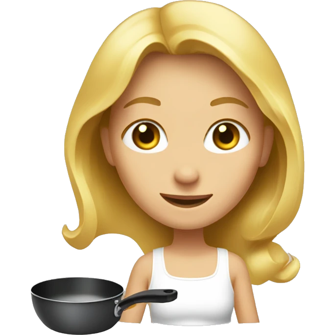 A blonde girl swings a frying pan emoji
