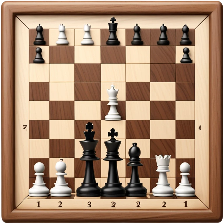 A chessboard with a few strategically placed pieces, including a king, queen, and pawns. The scene highlights the classic black and white squares of the board, emphasizing strategy and thoughtfulness in the game of chess. emoji