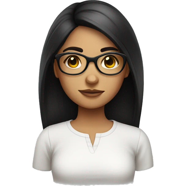 Mexican girl with dark straight hair eyelashes and glasses in a white shirt  emoji