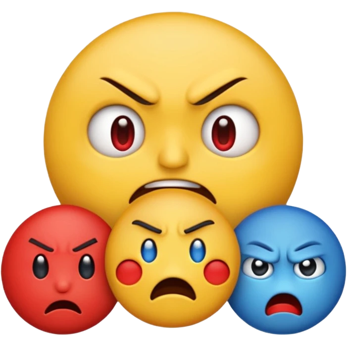 An angry emoji + sad emoji + silly emoji emoji