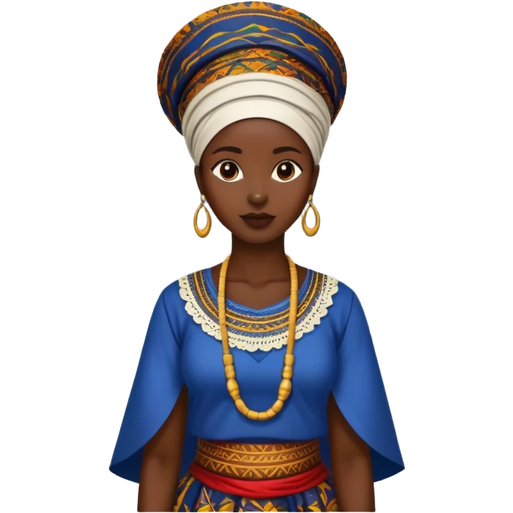 African woman standing by the riverside, traditional clothing emoji
