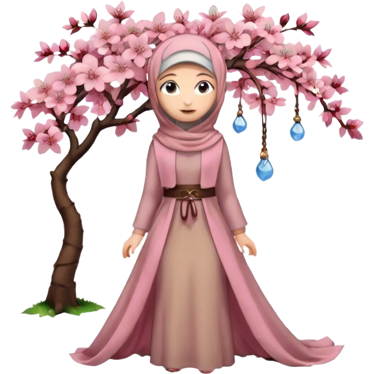 Turkish beautiful finish Konya girl blue eyes with hijab and floor length long tail cherry blossom design dress emoji
