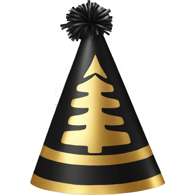New Year's party hat black gold with strings sticking out emoji