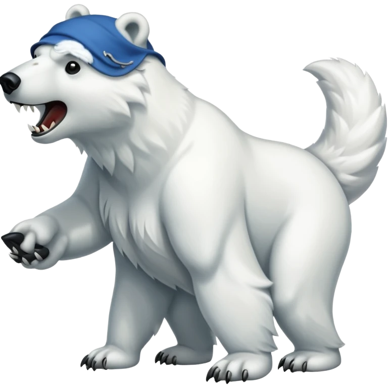 Polar bear with a wolf’s tail, thick neck fur, and short saber fangs emoji