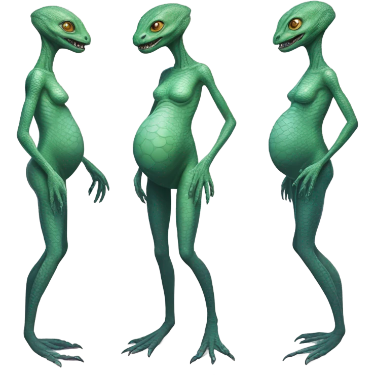 Pregnant reptilian alien woman, full body,  emoji