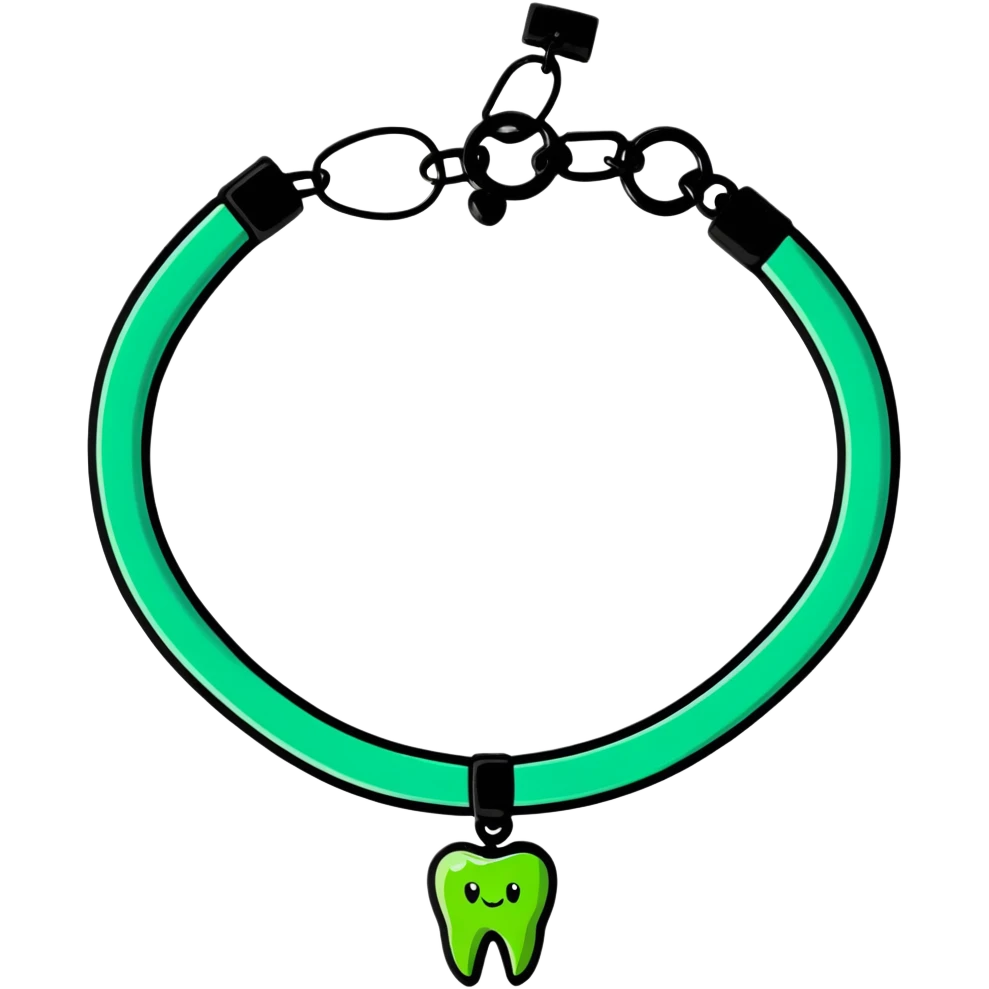 green bracelet with tooth charms emoji