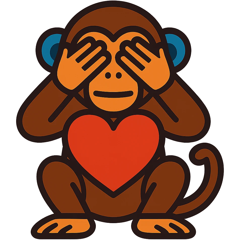 vibrant toon style see no evil monkey holding a heart emoji
