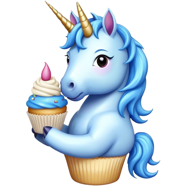 a blue unicorn eating a cupcake emoji