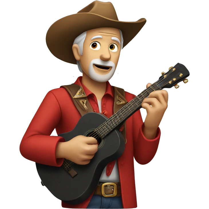 Old man playing guitar in red suit & cowboy hat emoji