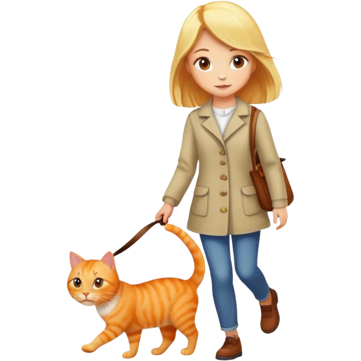 Blonde girl walking an orange cat emoji