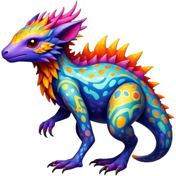 a colorful edgy vernid-fionbri-creature with splash patterns full body.  emoji