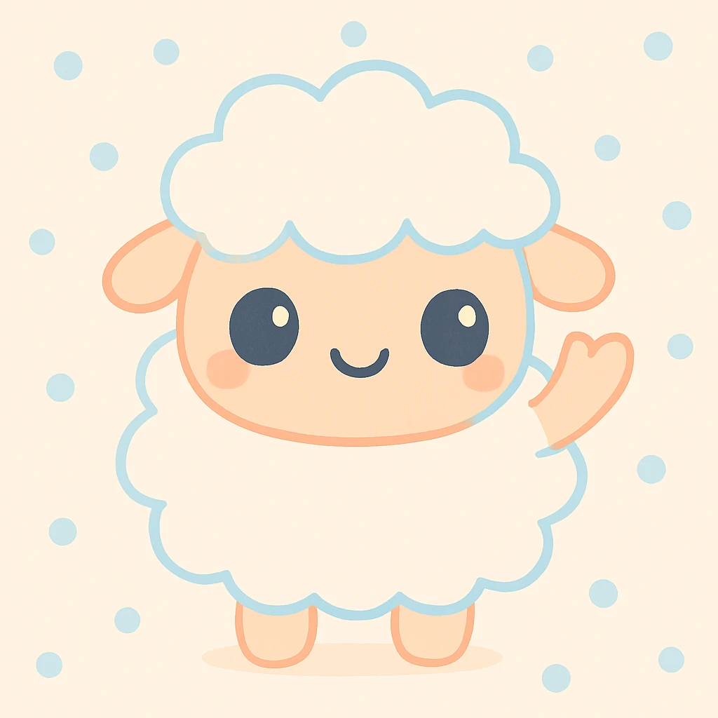 Make the kawaii fluffy sheep stand on its hind legs, waving one hoof, in the same cute kawaii style. emoji