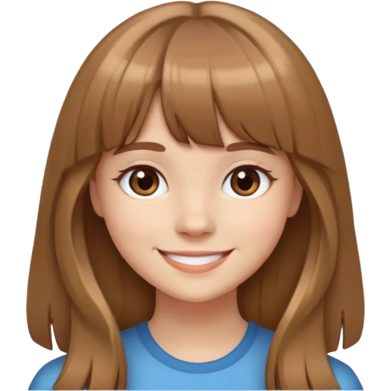 smiling girl with light brown hair, bangs, and long hair emoji