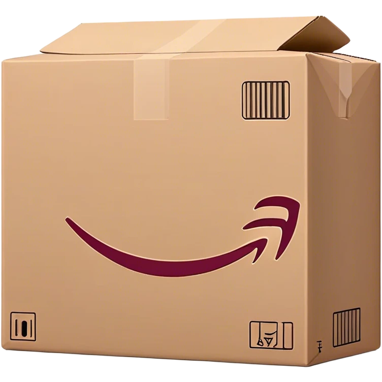 Amazon package with burgundy amazon logo emoji