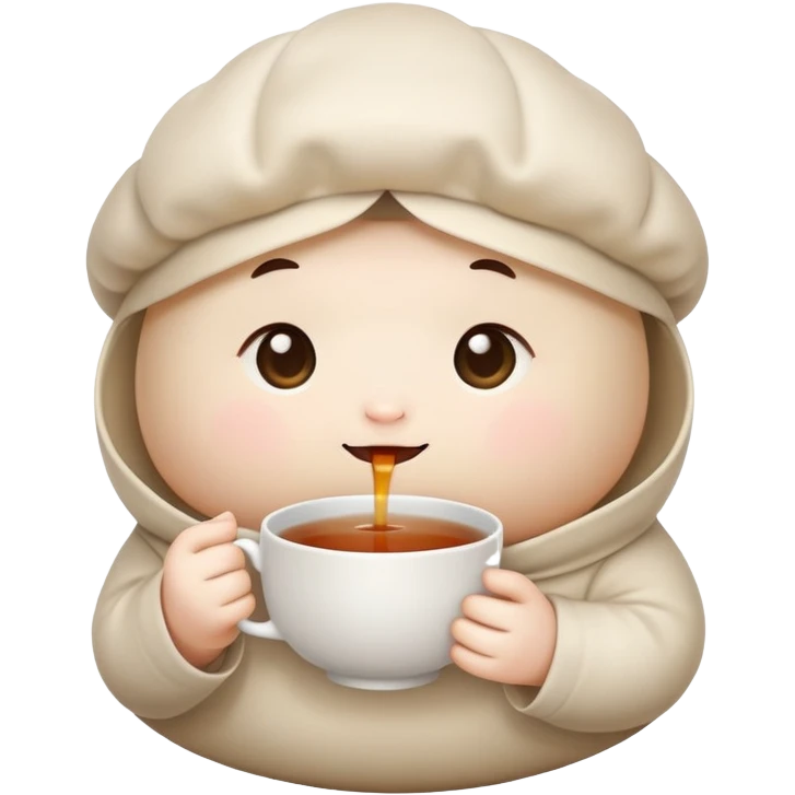 cute dumpling bao drinking cup of tea in hand emoji