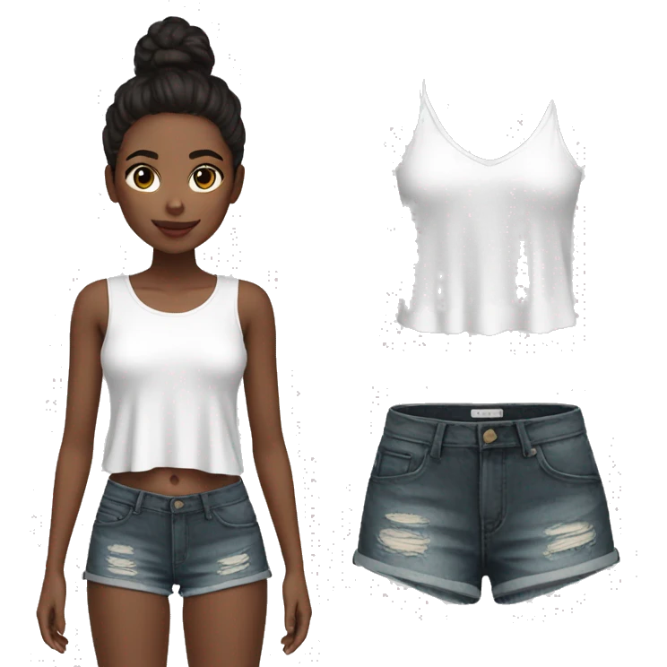 Girl wearing shorts white top and sweeter top black colour  emoji