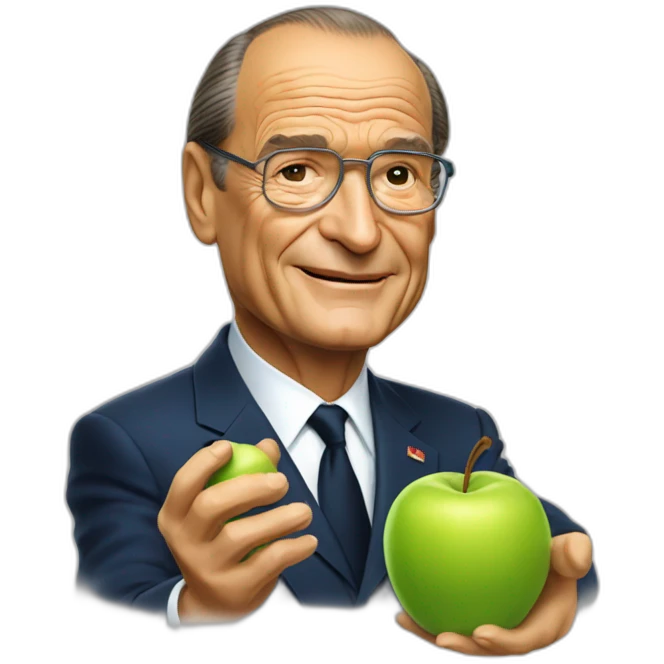 Jacques Chirac holding an apple emoji