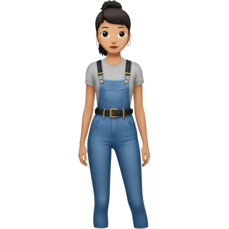 High waisted skinny jeans overalls very tight with big black leather belt emoji