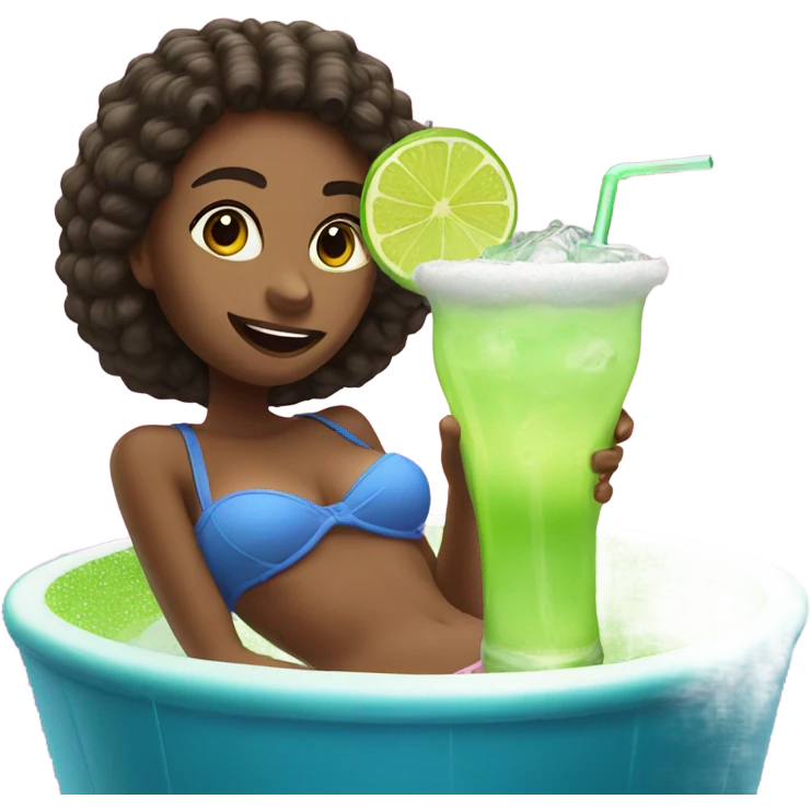 Girl Enjoying a 40 ounce margarita (HUGE) on a water tube emoji