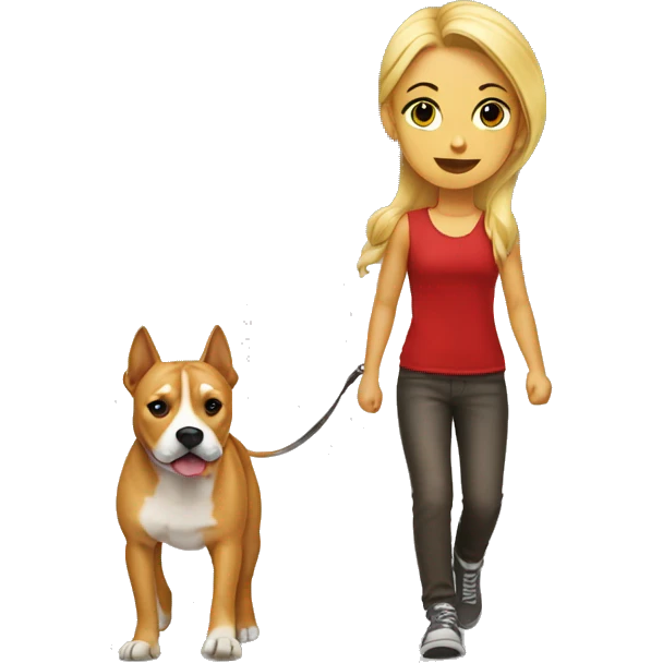 Blonde girl walking red amstaff emoji