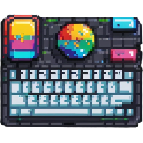 Colorful IT tech badge pixel art with simple keyboard symbol, vibrant colors emoji