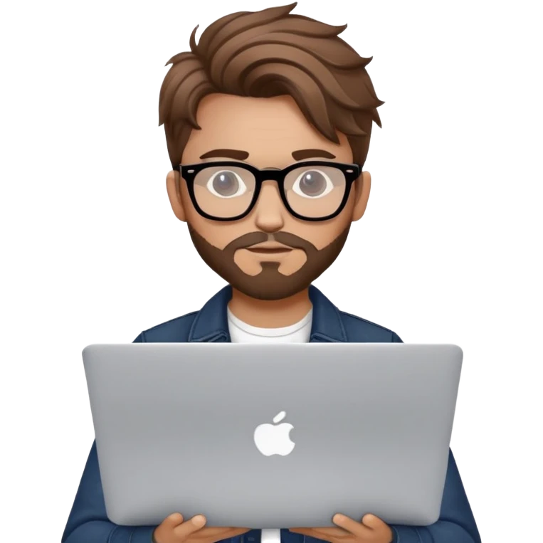 brown balayage college stylish hipster man with MacBook with glasses emoji
