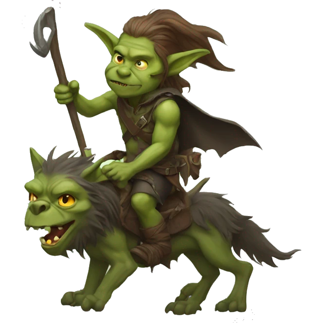 goblin with long hair riding a worg  emoji