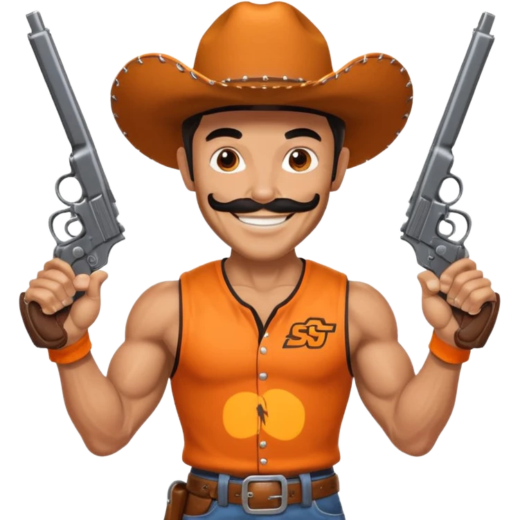 Oklahoma state university pistol Pete with a pistol in each hand emoji