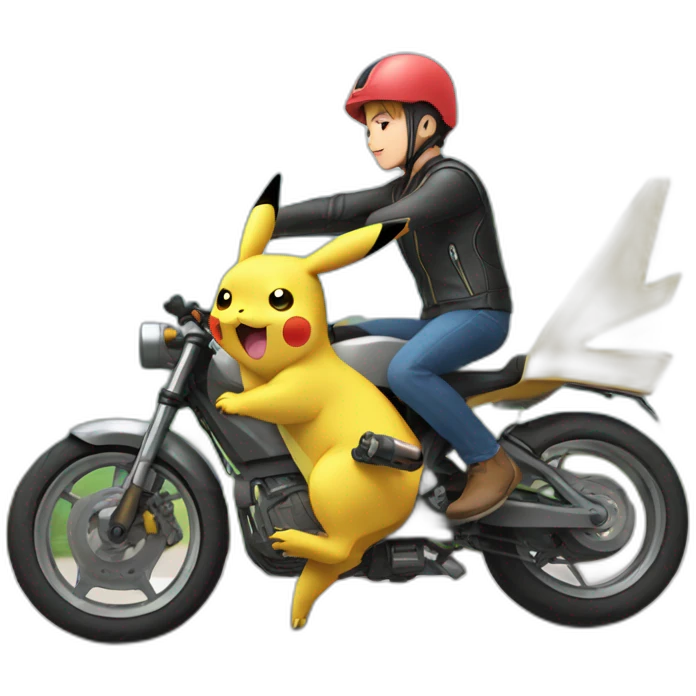 Pikachu en moto en train de faire une roue emoji