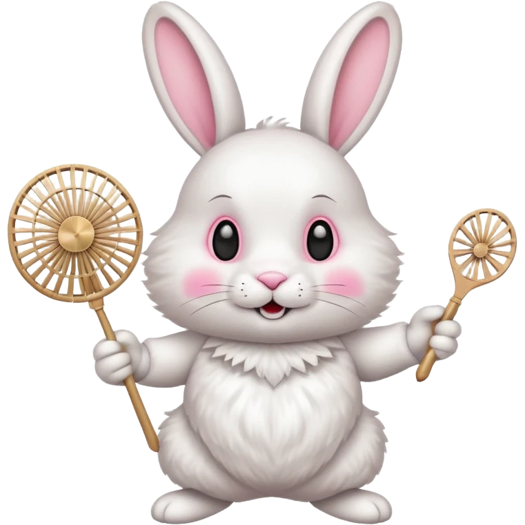 A rabbit hold a fan playfully emoji