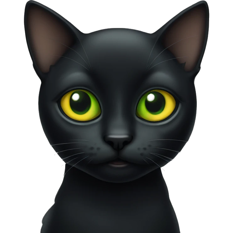 little black cat with one green eye and one yellow eye emoji