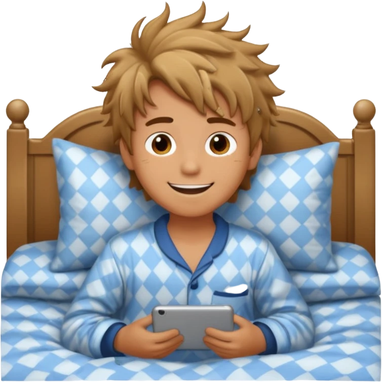 emoji- of a smiley boy waking up in bed emoji