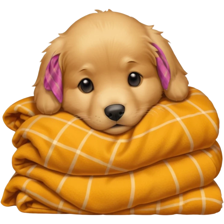 Autumn golden retriever puppy sleeping with a blanket emoji