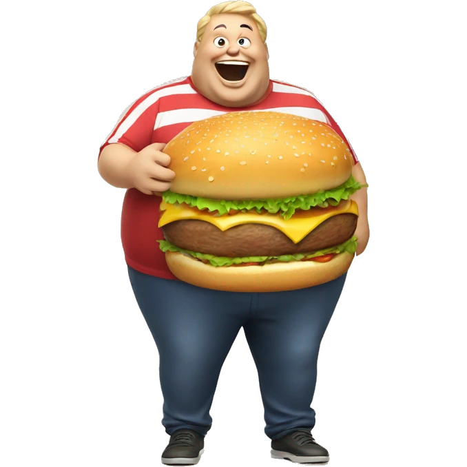 laughing fat man with burger emoji