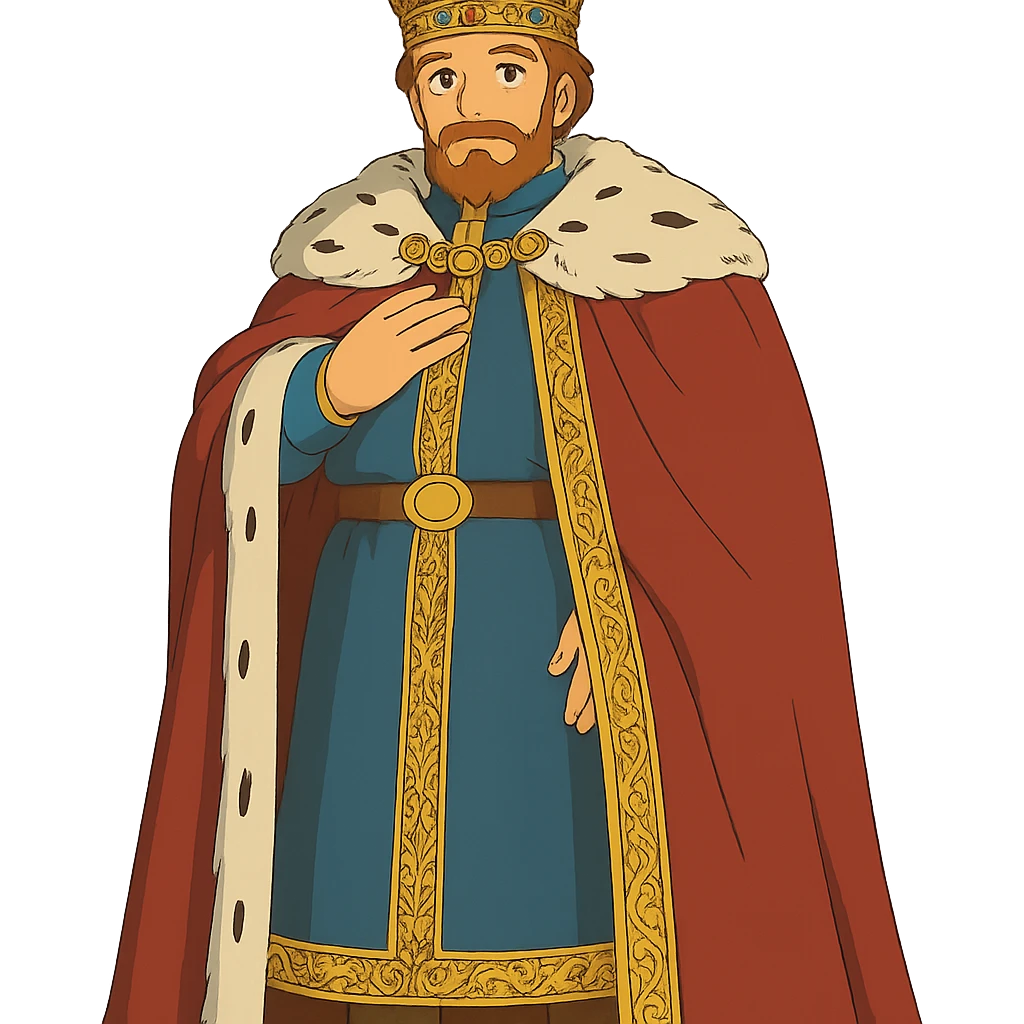 ghibli style regal king with ornate crown emoji