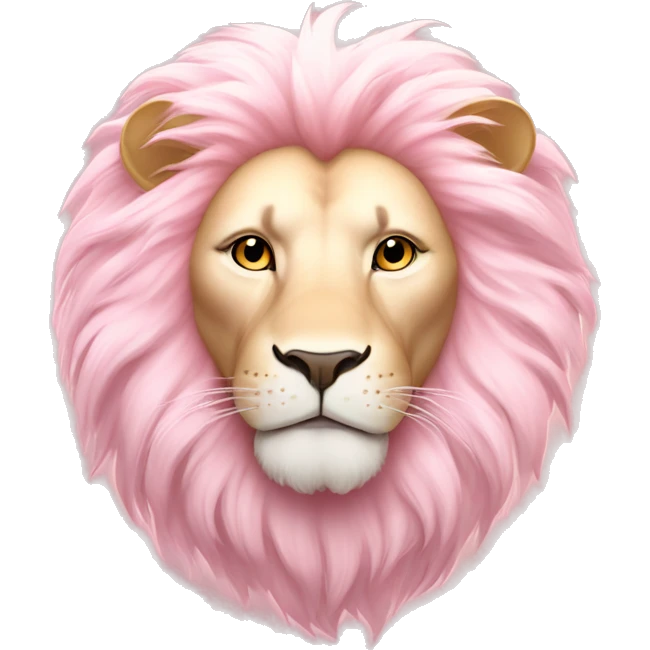 Lion "A pastel pink lion with a glowing, fluffy mane, shimmering eyes, and golden sparkles radiating from its majestic form." emoji