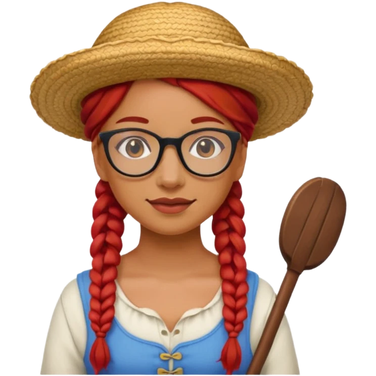 woman glassess, very fat venice gondolier with iconic hat and red hair woman braided emoji