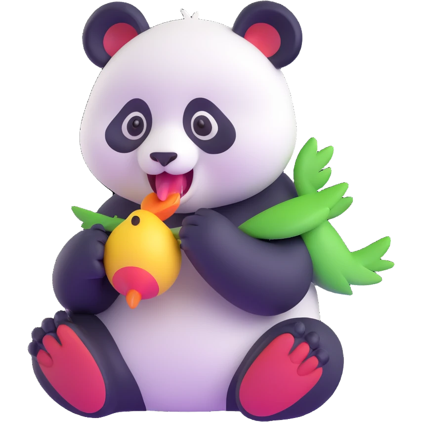 a panda holding a bird in its mouth, cartoon style emoji