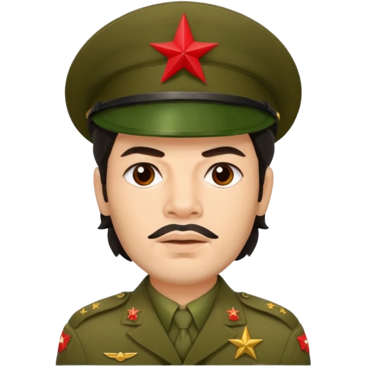 Che Guevara wearing military green hat with red star on it and military uniform emoji