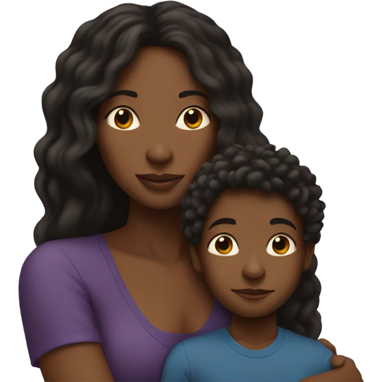 Black mom with long hair hugs black boy  emoji