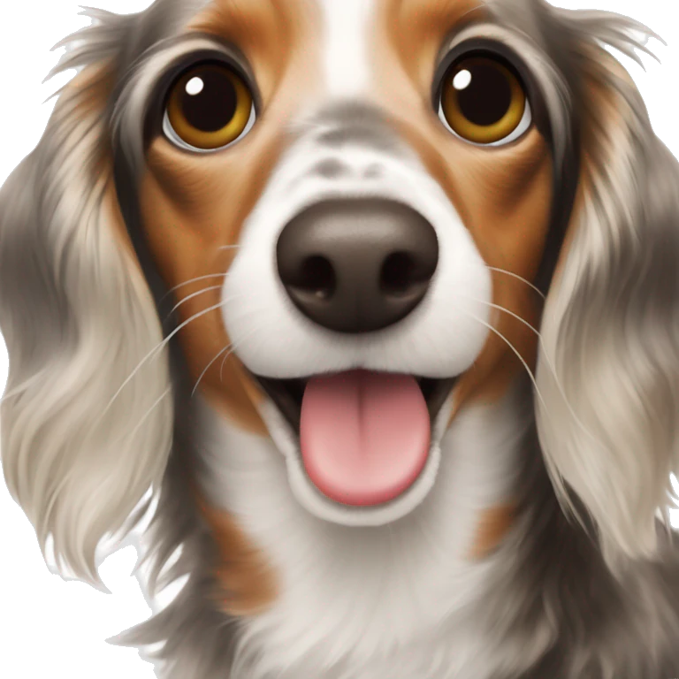 Tri Merle long haired Dachshund blowing kisses  emoji