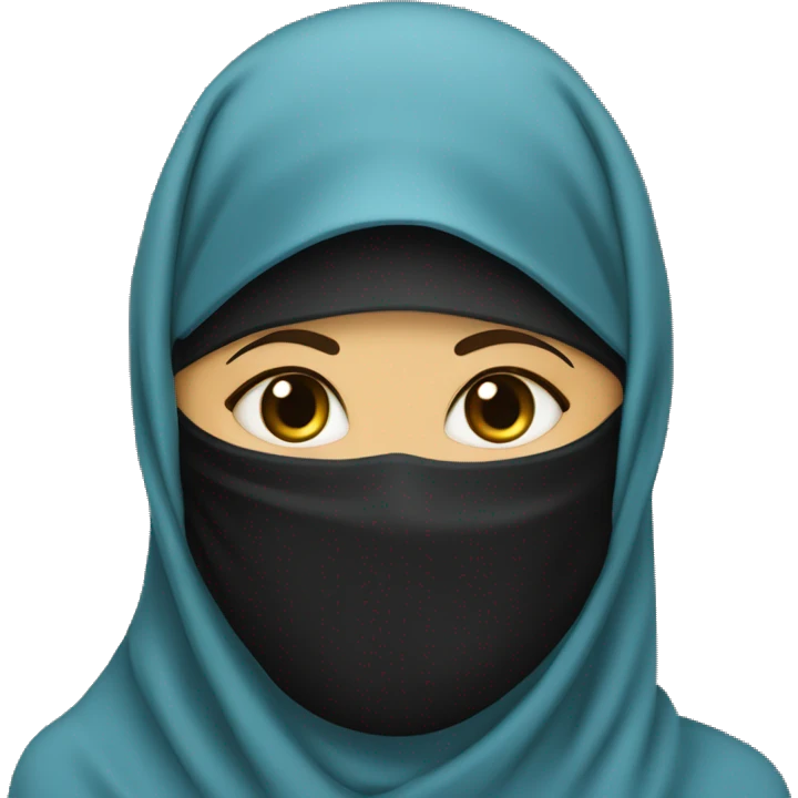 niqabi with a light blue abaya and a black niqab that covers her eyebrows and noes emoji
