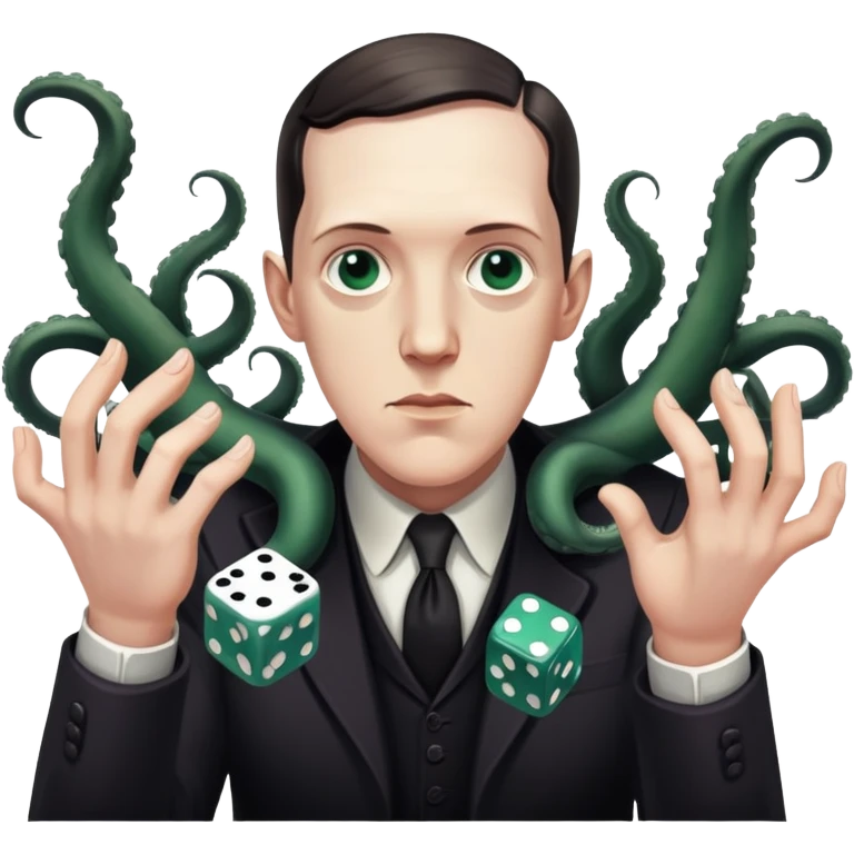 writer Lovecraft throwing dice, with tentacles in the background emoji