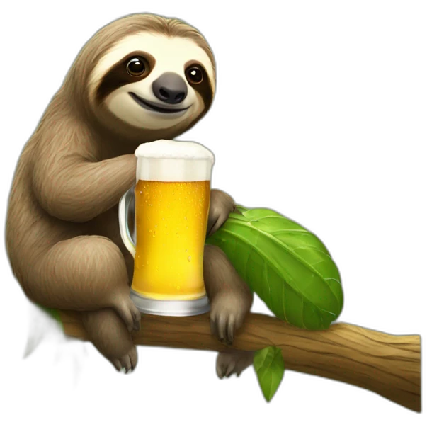 Sloth drinking beer on a caterpillar emoji