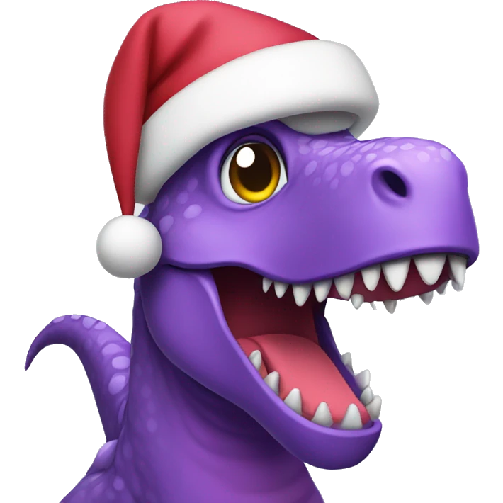 A purple dinosaur wearing a Santa hat with Christmas lights and Christmas tree  emoji