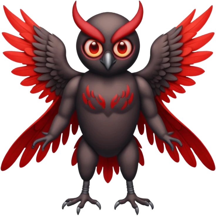 Create a scary emoji of the mothman with bright red eyes and as depicted in the legend. Make it less bird like emoji