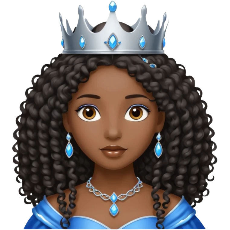 Por favor hazme el emoji de la princesa pero morena con el pelo negro y rizado y largo, los ojos marrones y la corona plateada con jollas azules emoji